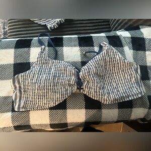 Time and Tru Navy and White Checkered Bikini Top